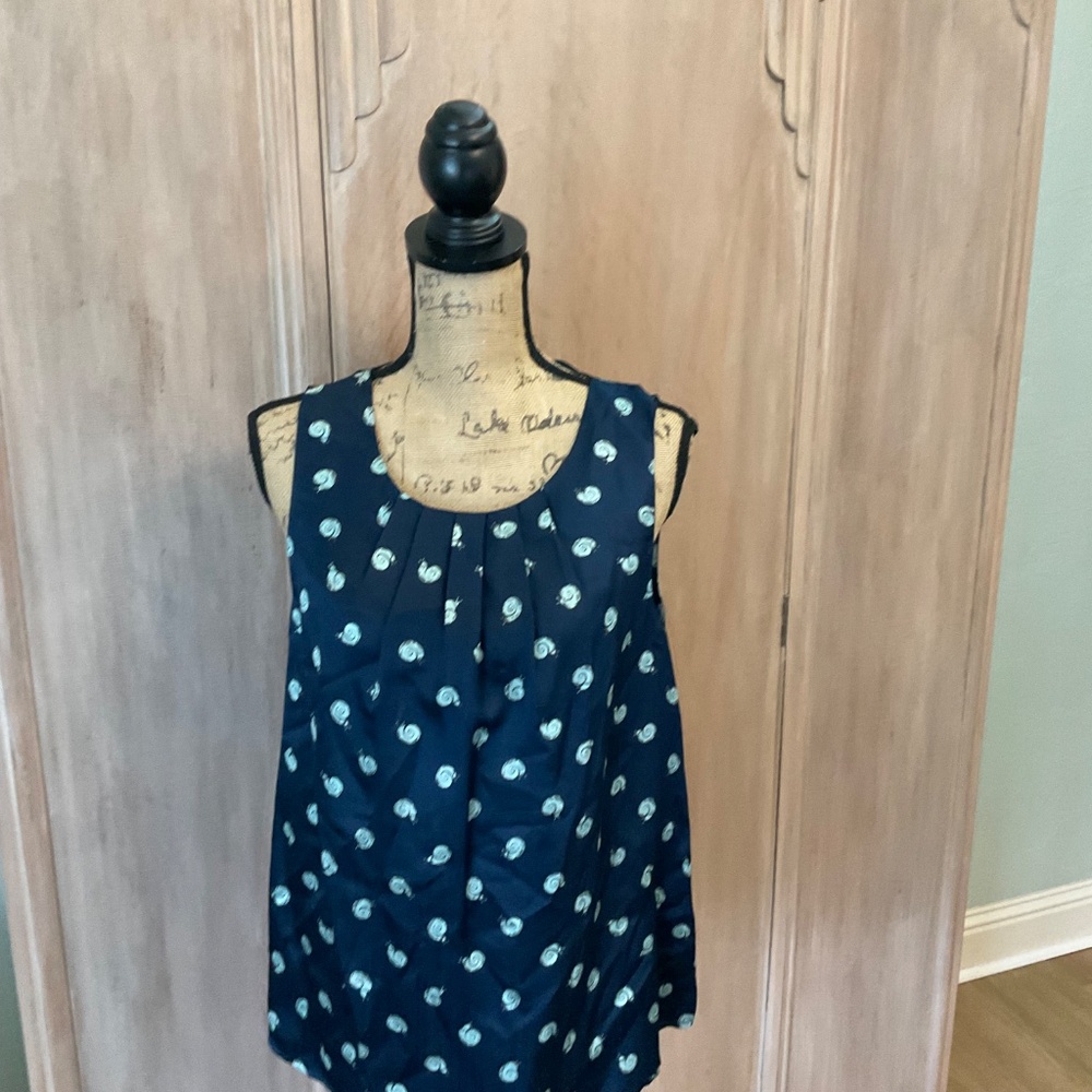 Anthropologie 100% silk navy blue white sleeveless top blouse nautical preppy 6